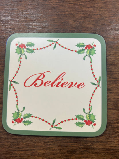 Red Green White Pimpernel Believe Coasters 6 pcs, 4"