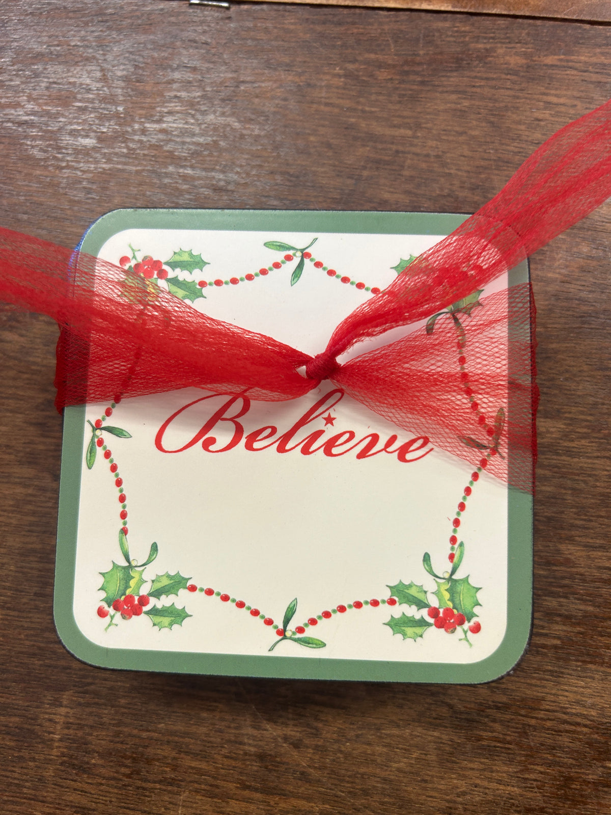 Red Green White Pimpernel Believe Coasters 6 pcs, 4"