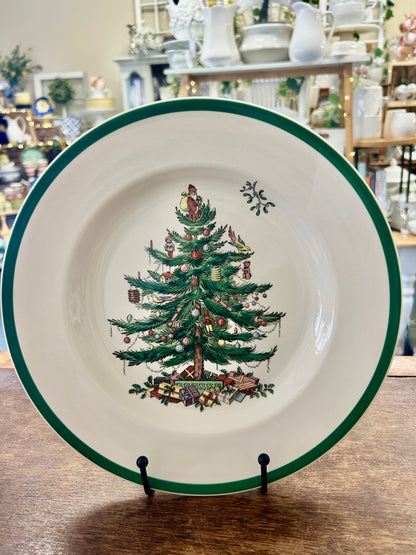 Red Green White Spode Christmas Tree Dinner Plate England, 10 1/2"