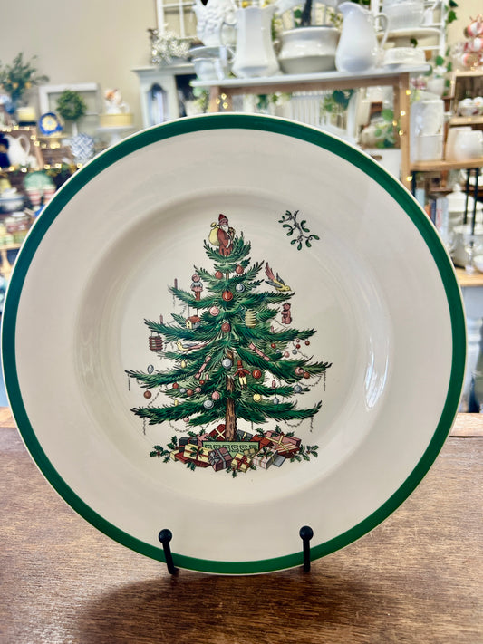 Red Green White Spode Christmas Tree Dinner Plate England, 10 1/2"