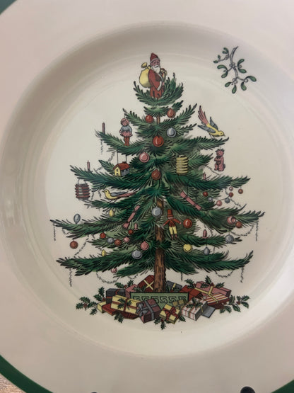 Red Green White Spode Christmas Tree Dinner Plate England, 10 1/2"