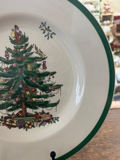 Red Green White Spode Christmas Tree Dinner Plate England, 10 1/2"