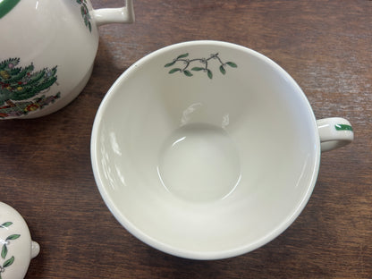 Red Green White Spode Christmas Tree 3 Pc Tea Pot, 7"