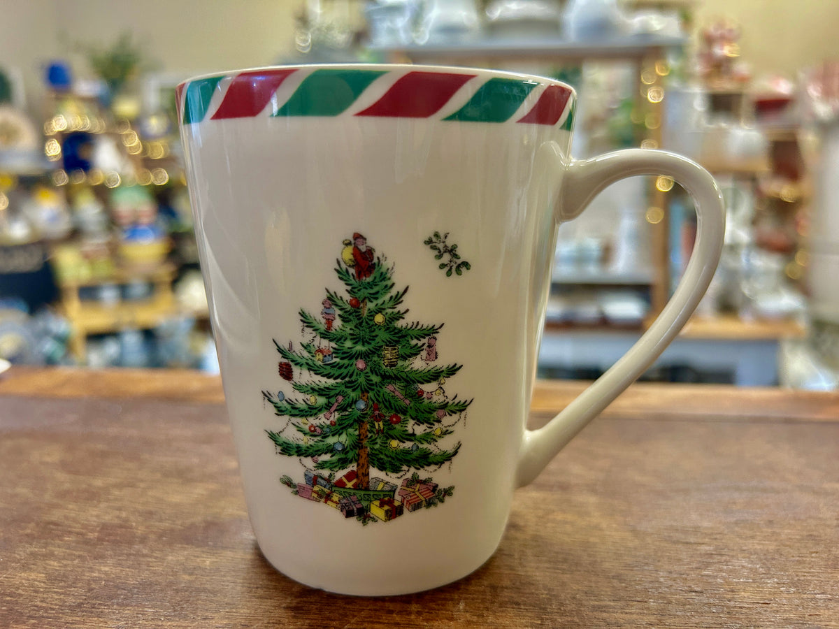 Red Green White Spode Christmas Tree Peppermint Mug, 4 1/2"