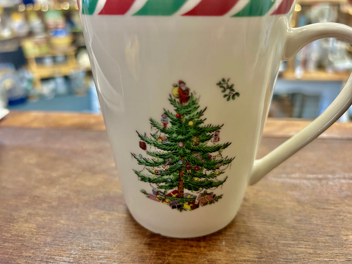 Red Green White Spode Christmas Tree Peppermint Mug, 4 1/2"