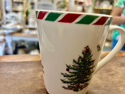 Red Green White Spode Christmas Tree Peppermint Mug, 4 1/2"