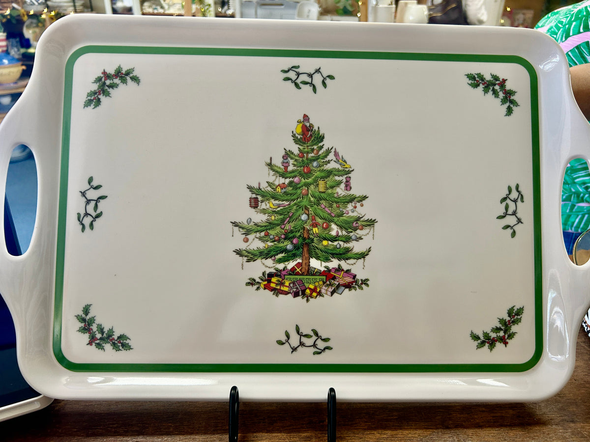 Red Green White Spode Christmas Tree Melamine Tray, 19"