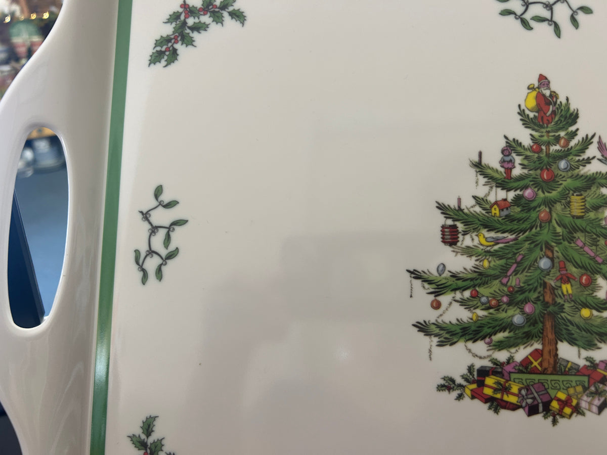 Red Green White Spode Christmas Tree Melamine Tray, 19"