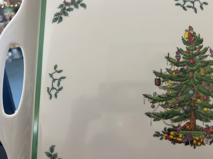 Red Green White Spode Christmas Tree Melamine Tray, 19"