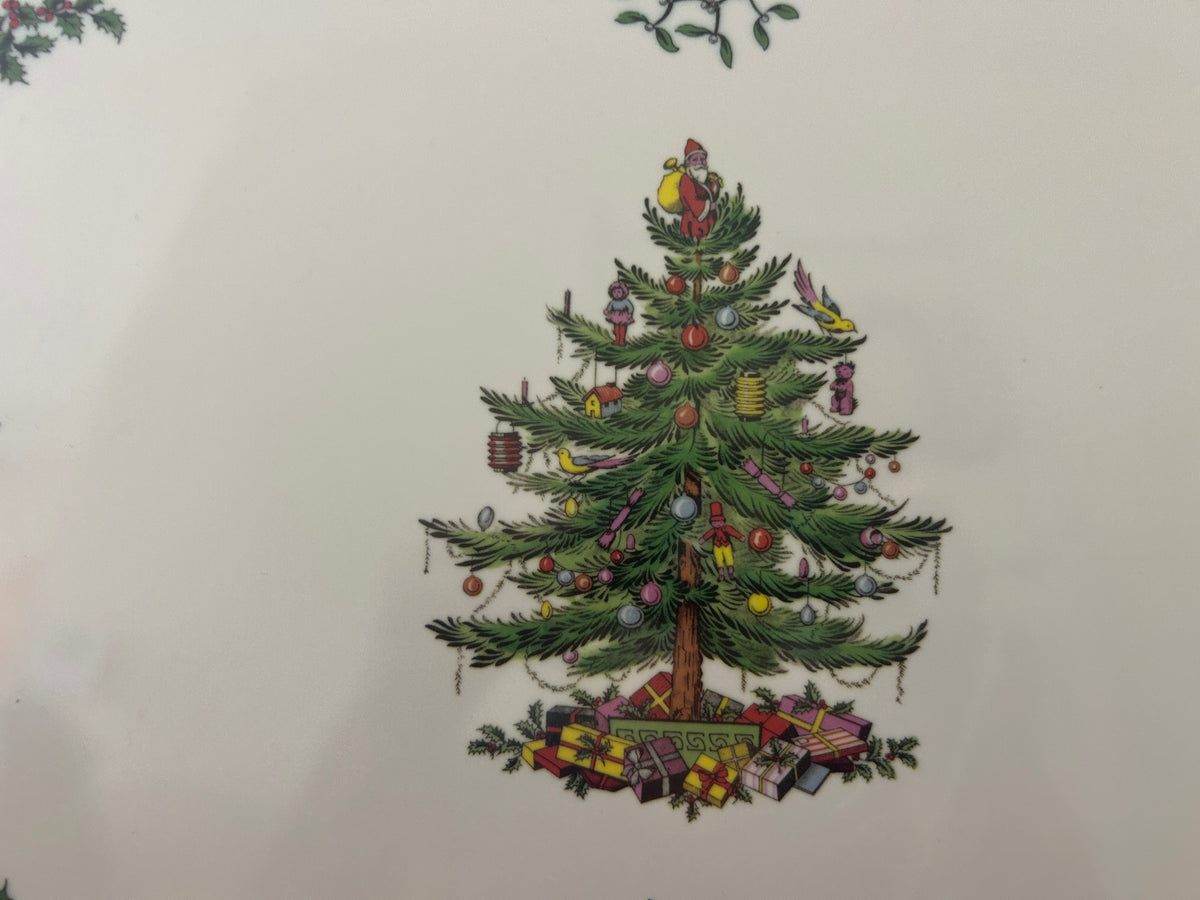 Red Green White Spode Christmas Tree Melamine Tray, 19"