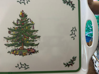 Red Green White Spode Christmas Tree Melamine Tray, 19"