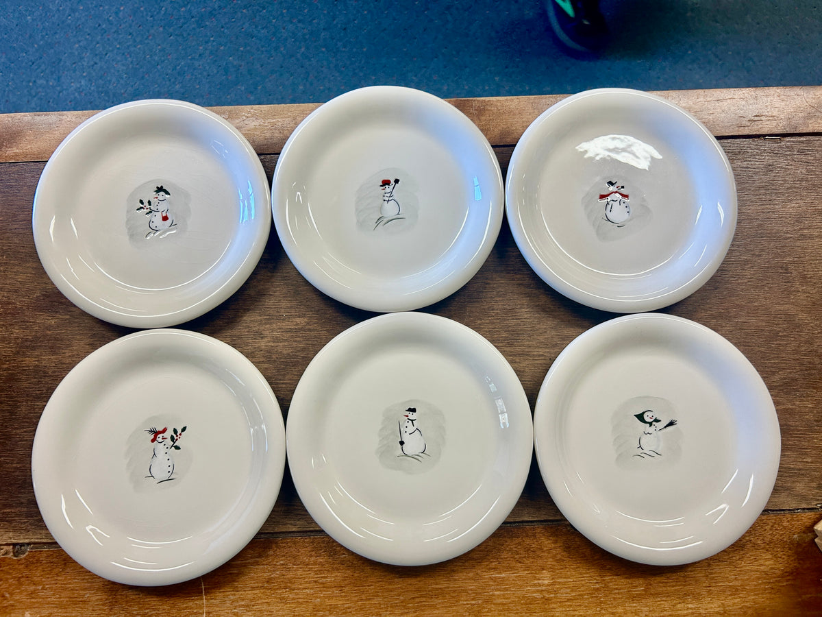 White Williams Sonoma Snowman Plates Set of 6, 6"