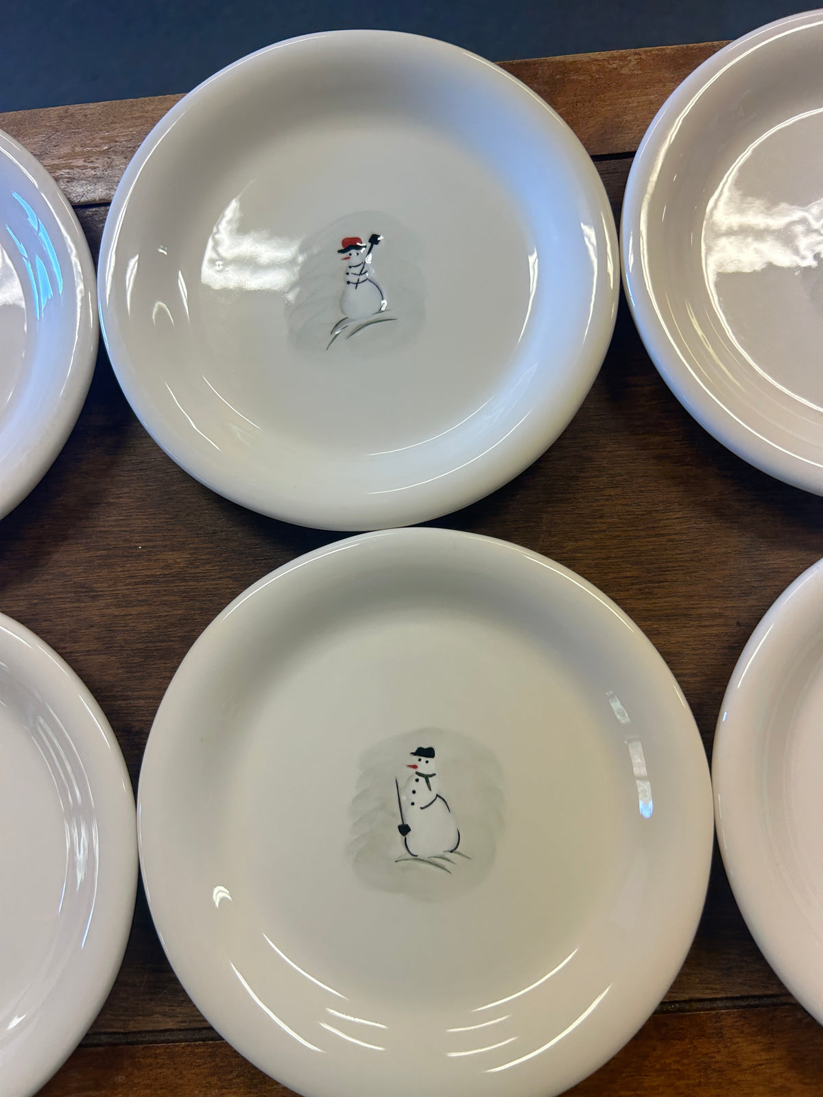 White Williams Sonoma Snowman Plates Set of 6, 6"