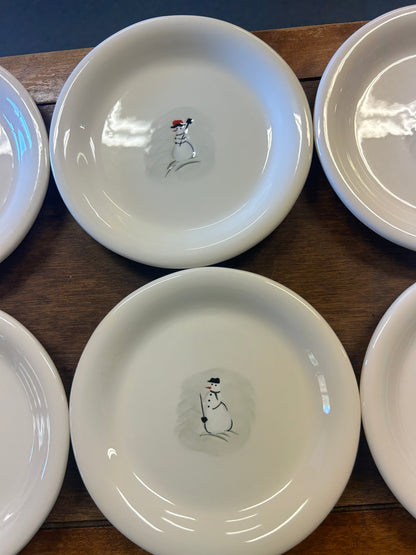 White Williams Sonoma Snowman Plates Set of 6, 6"