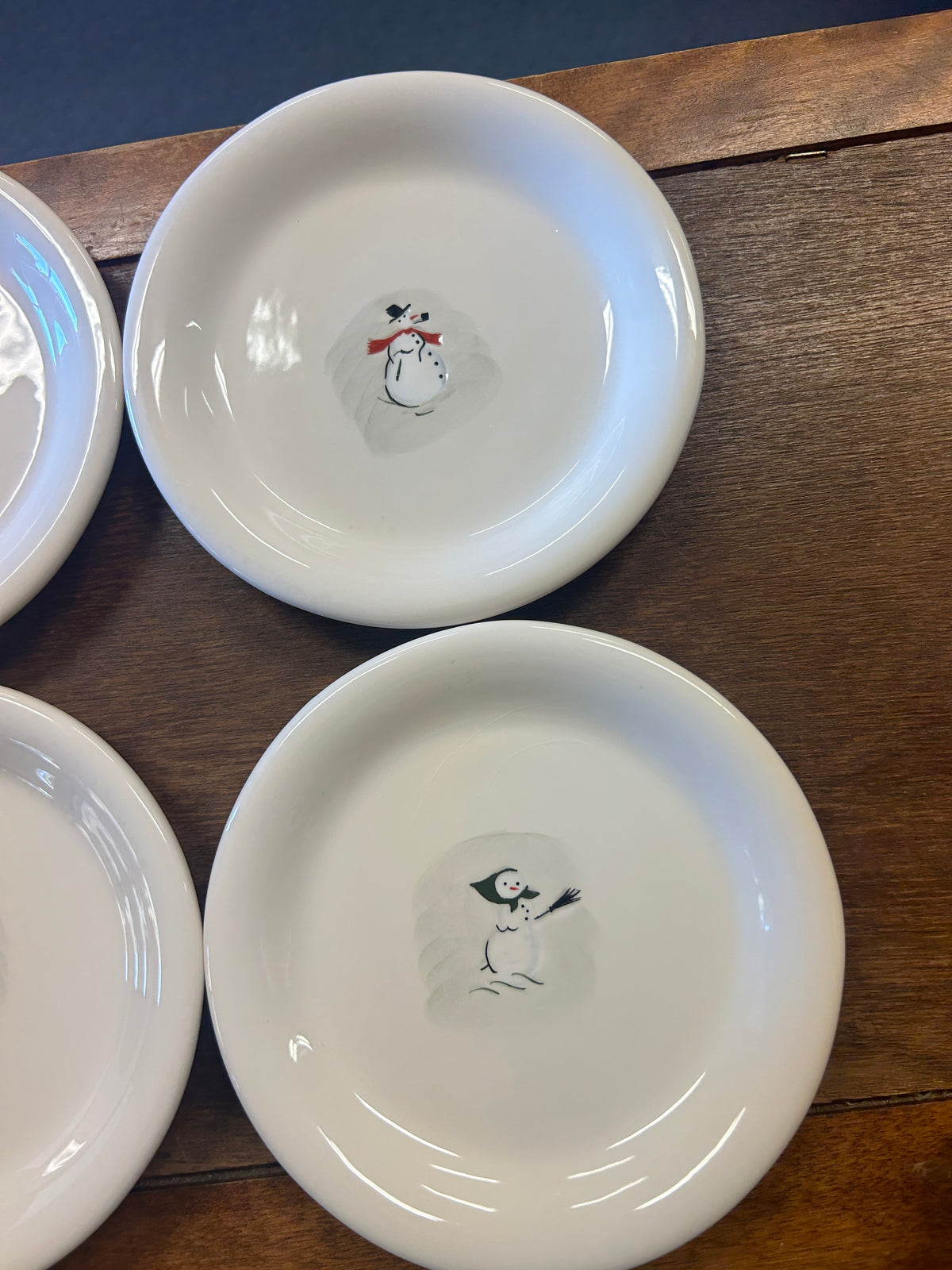 White Williams Sonoma Snowman Plates Set of 6, 6"