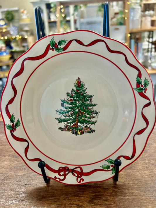 Red Green White Spode Christmas Tree Sculpted Plate, 7"