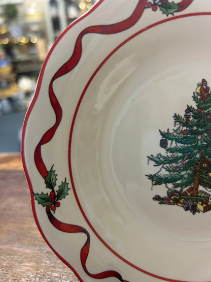 Red Green White Spode Christmas Tree Sculpted Plate, 7"
