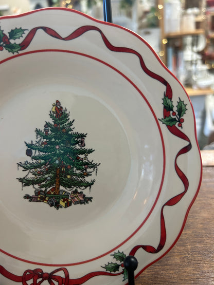 Red Green White Spode Christmas Tree Sculpted Plate, 7"