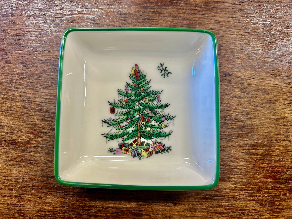 Red Green White Spode Christmas Tree Square Bowl, 3"