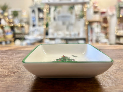 Red Green White Spode Christmas Tree Square Bowl, 3"
