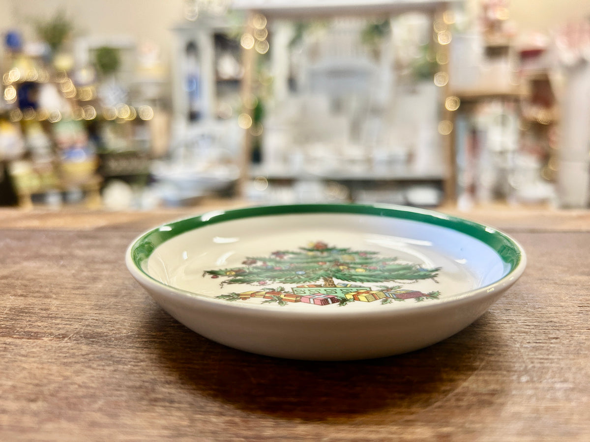 Red Green White Spode Christmas Tree Mini Plate England, 4"