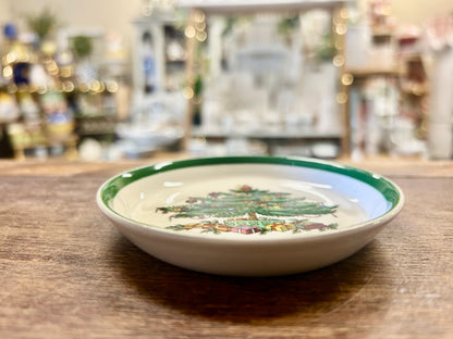 Red Green White Spode Christmas Tree Mini Plate England, 4"
