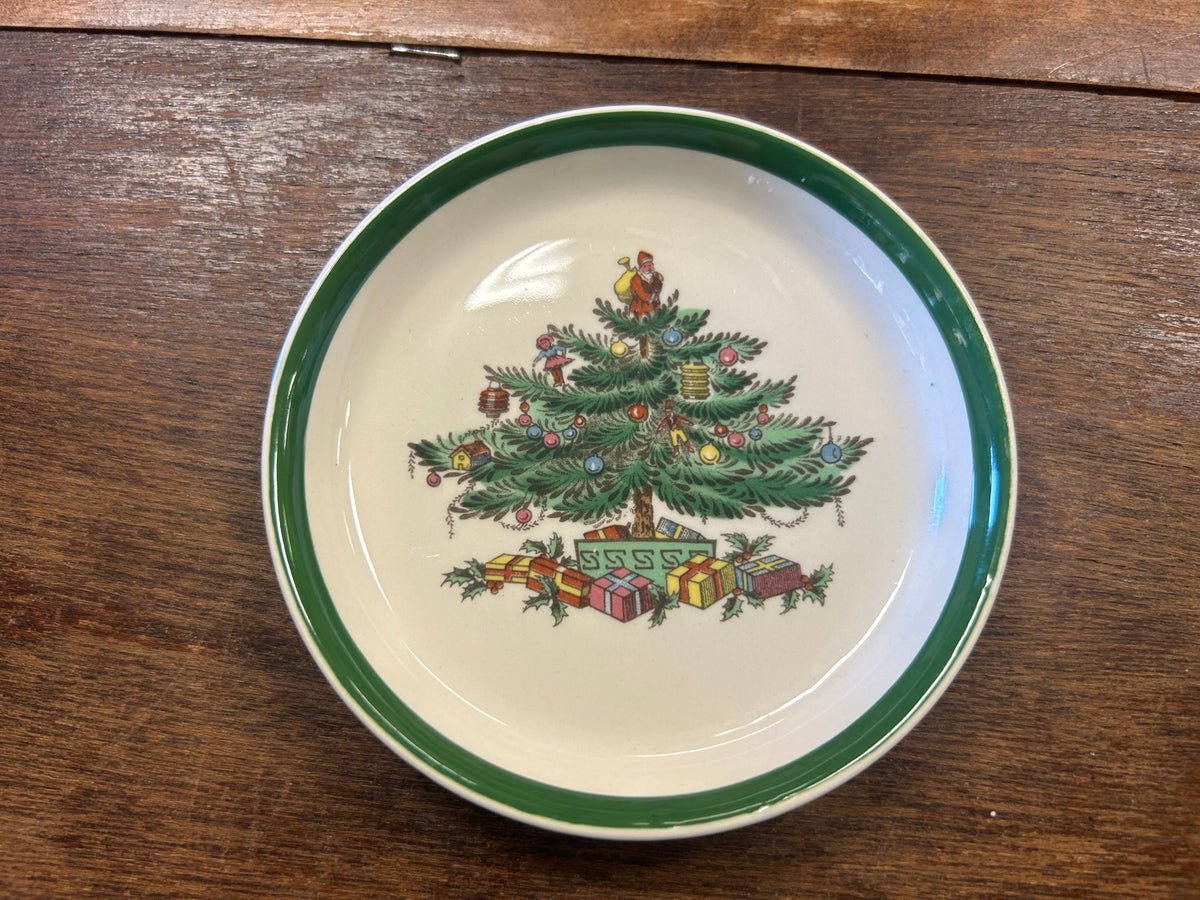 Red Green White Spode Christmas Tree Mini Plate England, 4"