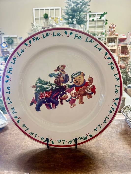 Red Green White Disney Pooh Tigger Eeyore Christmas Platter, 13 1/4"