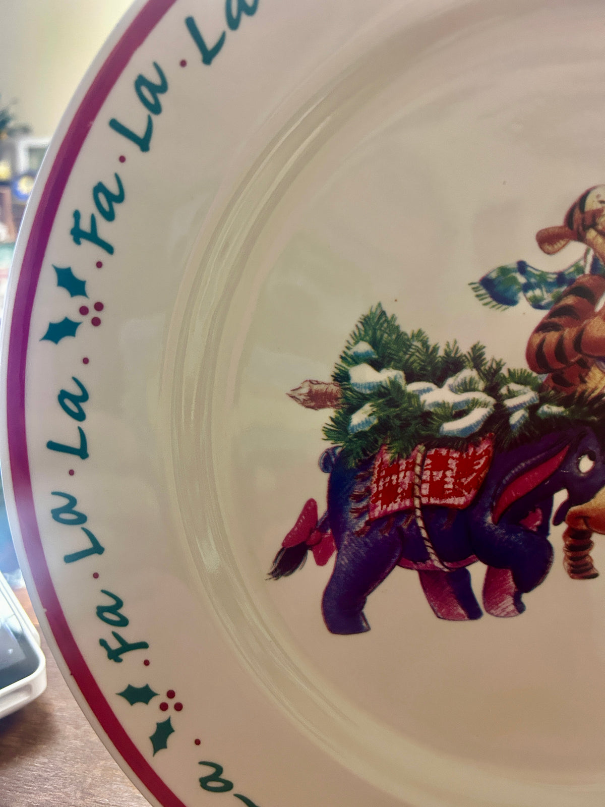 Red Green White Disney Pooh Tigger Eeyore Christmas Platter, 13 1/4"