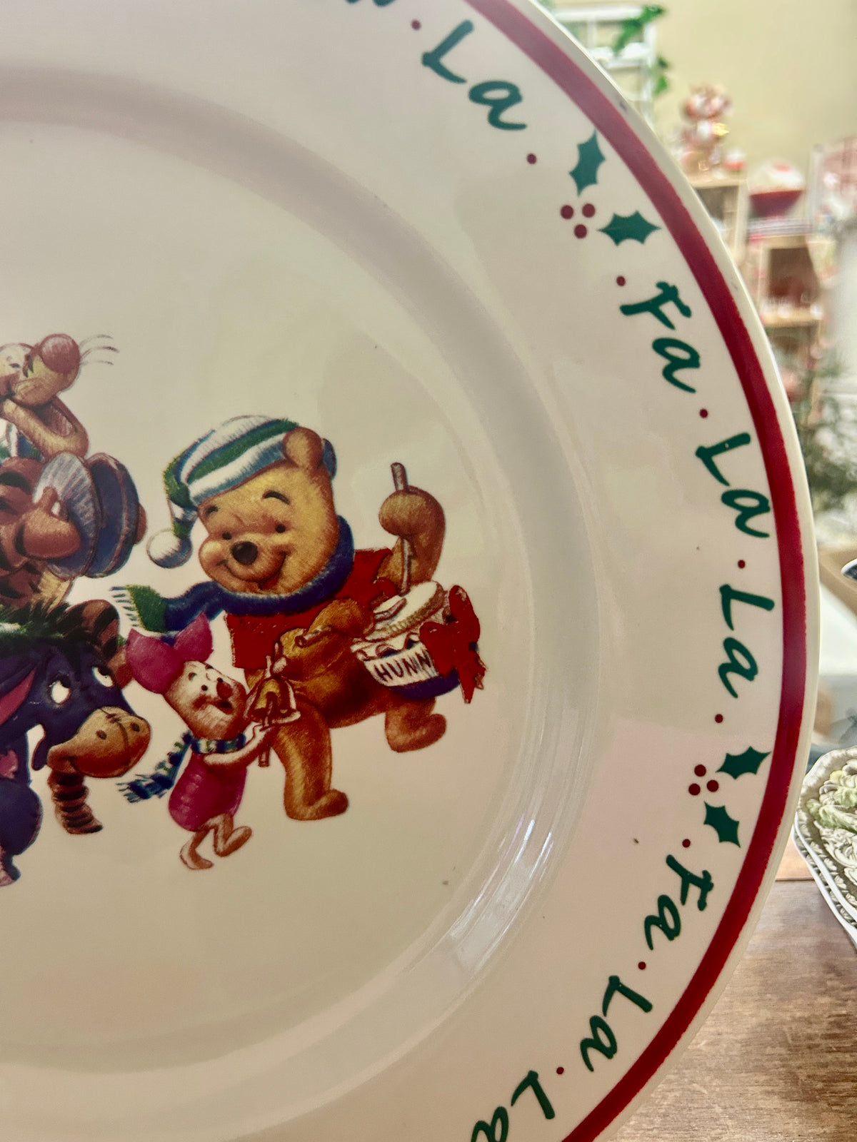 Red Green White Disney Pooh Tigger Eeyore Christmas Platter, 13 1/4"