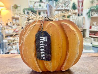 Orange  Welcome Pumpkin Wooden, 8"