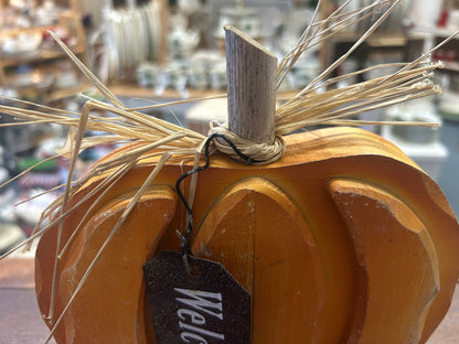 Orange  Welcome Pumpkin Wooden, 8"