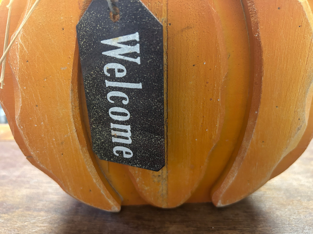 Orange  Welcome Pumpkin Wooden, 8"