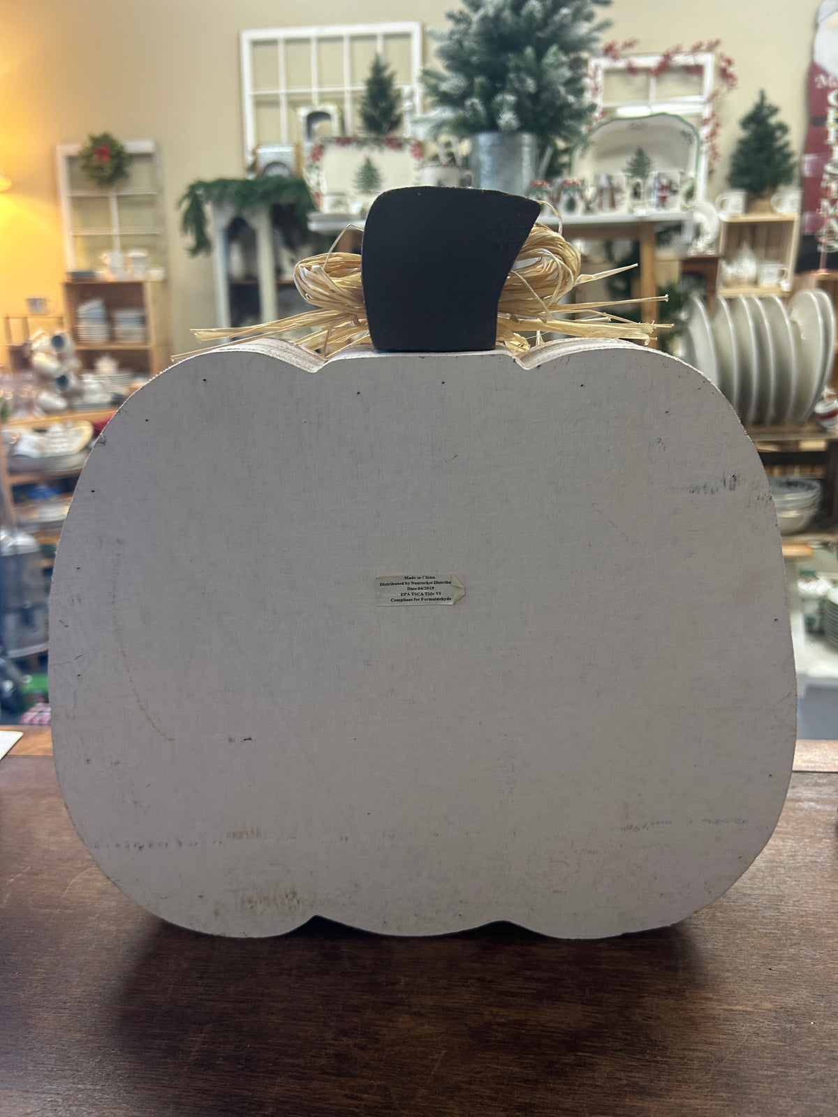 White Wooden Pumpkin Give Thanks, 12"