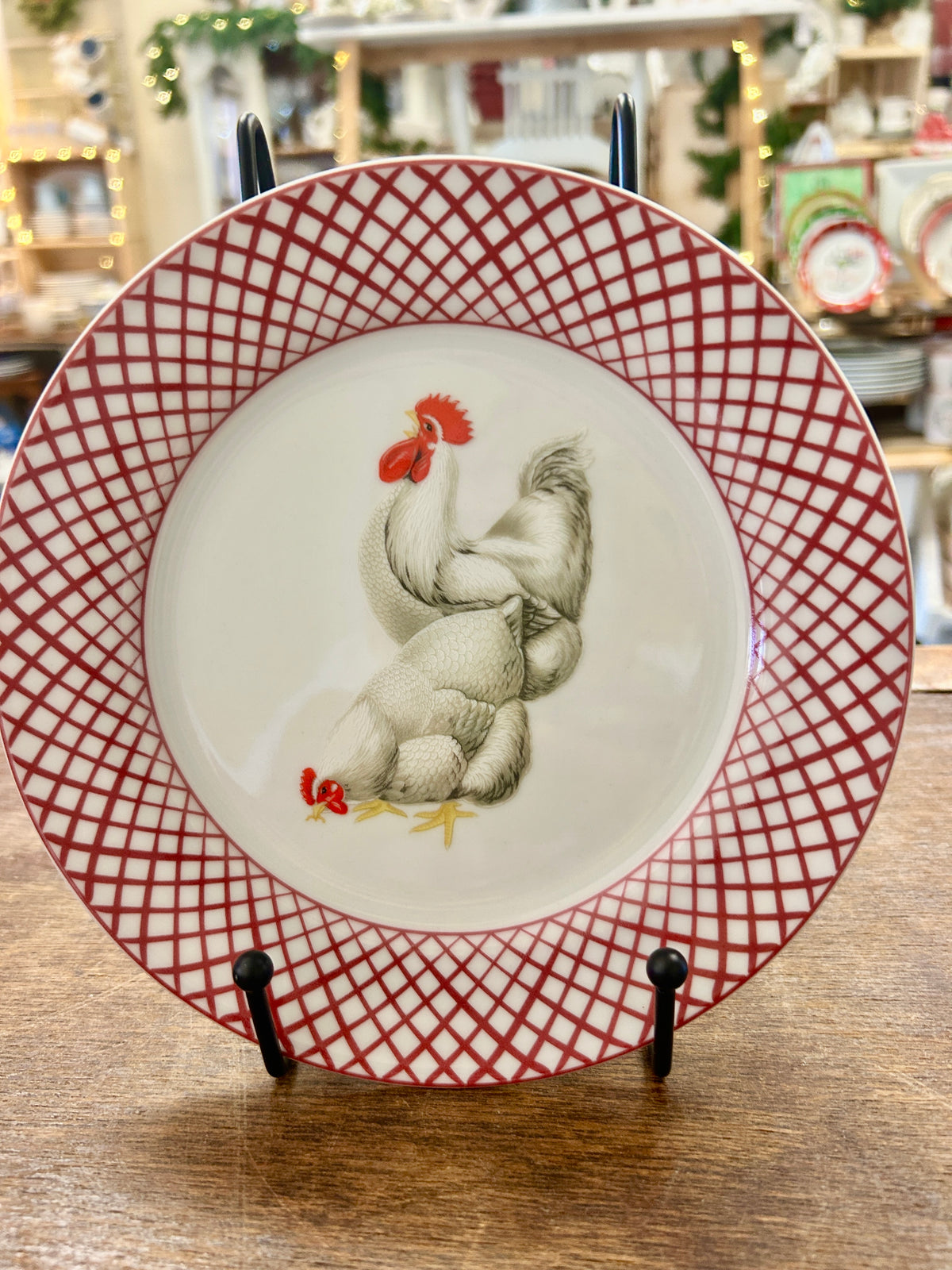 Red & White Basic Porcelana Rooster Plate, 7 1/2"
