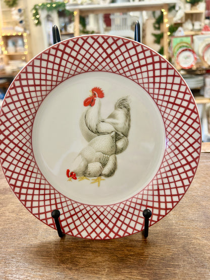 Red & White Basic Porcelana Rooster Plate, 7 1/2"