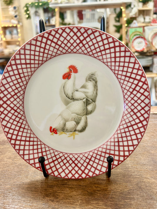 Red & White Basic Porcelana Rooster Plate, 7 1/2"