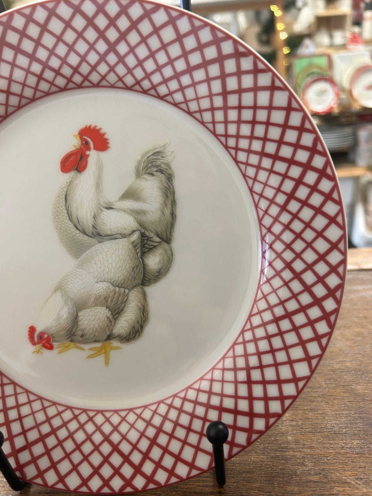 Red & White Basic Porcelana Rooster Plate, 7 1/2"
