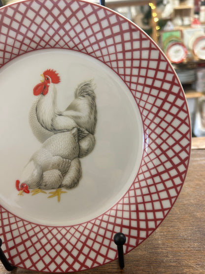 Red & White Basic Porcelana Rooster Plate, 7 1/2"