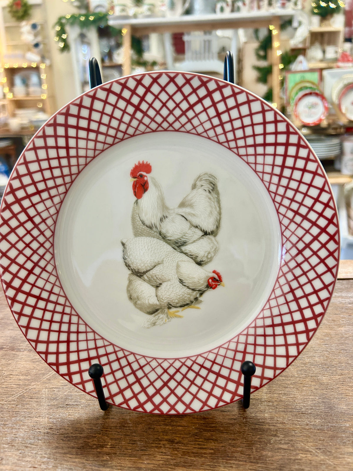Red & White Basic Porcelana Rooster Plate, 7 1/2"