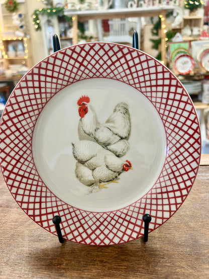Red & White Basic Porcelana Rooster Plate, 7 1/2"