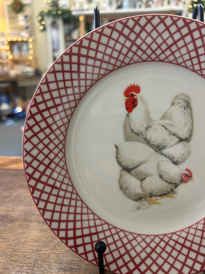 Red & White Basic Porcelana Rooster Plate, 7 1/2"