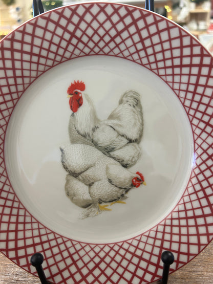 Red & White Basic Porcelana Rooster Plate, 7 1/2"