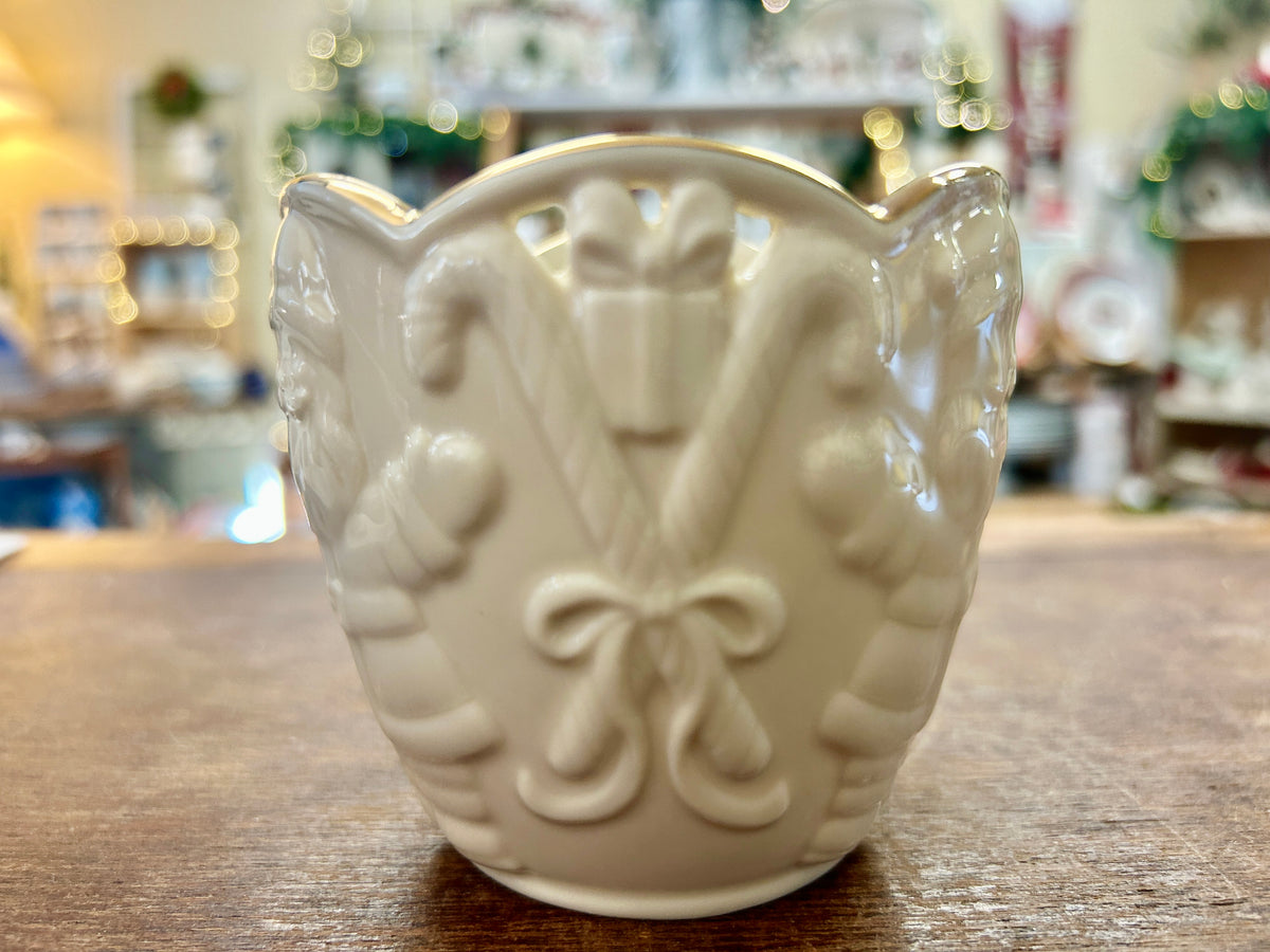 Cream Lenox Merry Lights Santa Candleholder, 3 1/2"