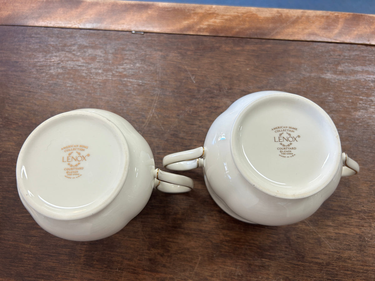 Cream Lenox Courtyard Gold Sugar & Creamer, 5"