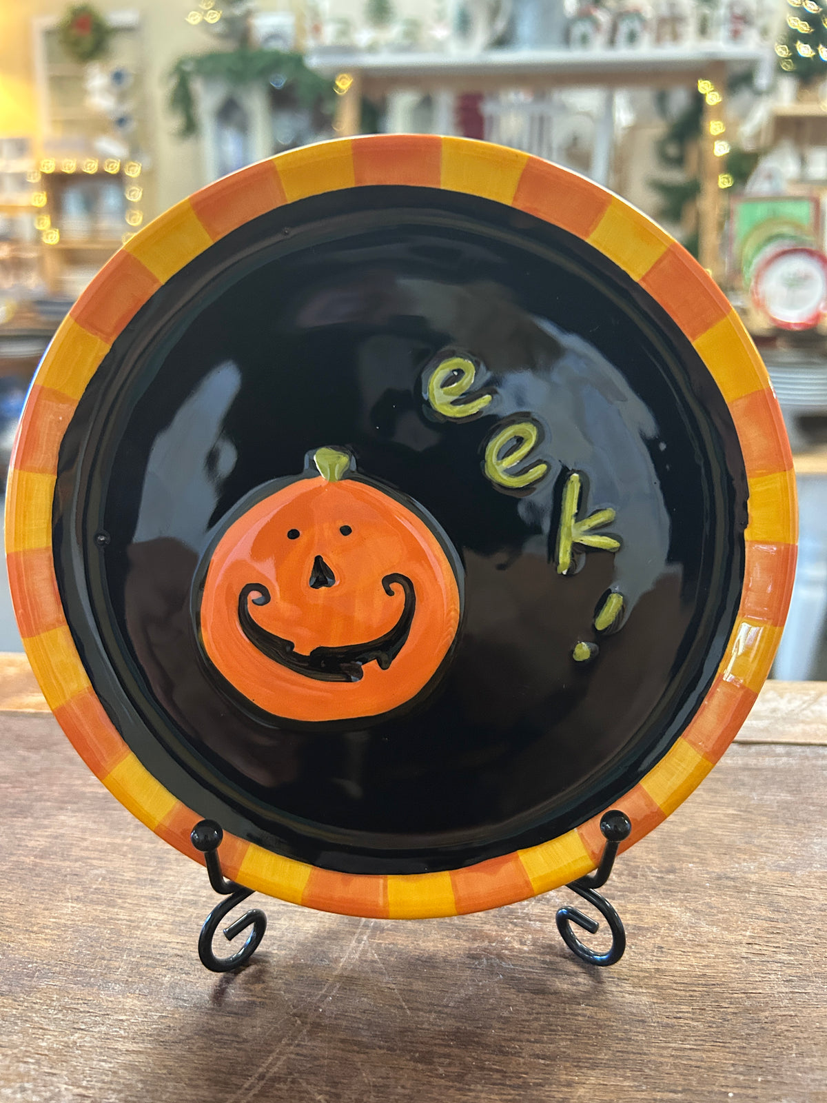 Orange & Black Nantucket Halloween Eek Plate, 5 3/4"
