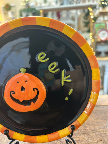 Orange & Black Nantucket Halloween Eek Plate, 5 3/4"