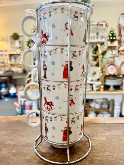 Red Green White Sweet Living NEW Christmas Mugs Rack 4, 10 1/2"