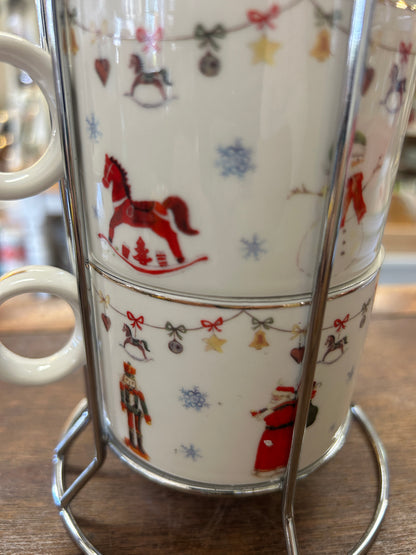 Red Green White Sweet Living NEW Christmas Mugs Rack 4, 10 1/2"