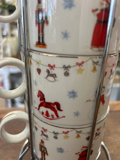 Red Green White Sweet Living NEW Christmas Mugs Rack 4, 10 1/2"